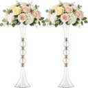 2 Pcs Crystal Acrylic Trumpet Vases, 24.8" Tall Flower Stand Centerpieces with Gold Accents