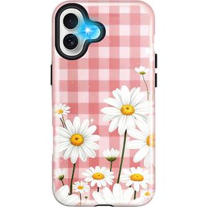 Girls Cute Case for iPhone 16, Large Daisy Women Phone Cases | Dual-Layer Shockproof Protection