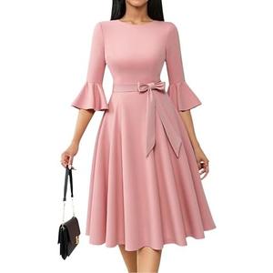 HomRain Women's Church Dresses for 2025 Wedding Guest Cocktail Tea Party Bell Sleeve Vintage Evening Graduation Dress, 2XL