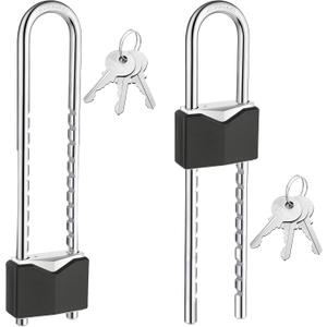 2 Pcs Long Shackle Padlock with Key Solid Brass Removable Adjustable Length Shackle for Gates, Cabinets, Motorcycle, Bike Lock (Black,2.44 Inch Wide)