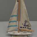 CoTa Global Aquarius Sailboat Decor - Large Handmade Wooden Boat Decor Cute Beach Style Model Sail Boat Decorations, Nautical Themed Table Top Decor