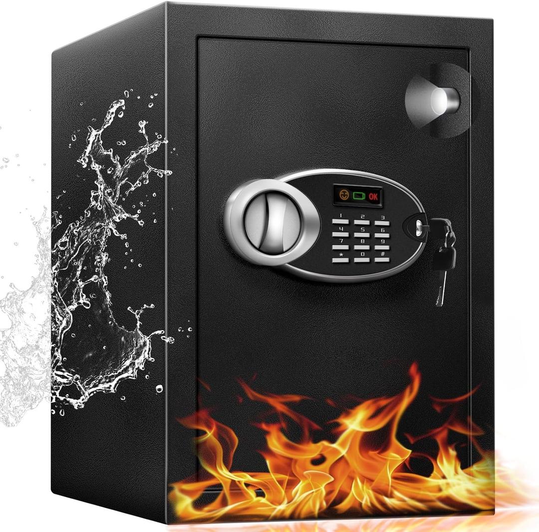 3.0 Cu Ft Large Safe Box with Fireproof Waterproof for Documents - Steel Security Personal Fire Safe with Digital Keypad, Emergency Battery Box & Combination Lock, Safety Box for Valuables Money Cash