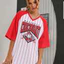 Baseball Shirt Women Oversized Game Day Shirts Baseball Team Fans Tee Sports Jersey Gift Tops (White, S)