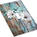 Farmhouse Country Teal Flower Floral Butterfly Decorative Single Toggle Light Switch Cover 1-Gang Wall Plate Blue Daisy Brown Wood Wooden Board Electrical One Device Outlet Switch Face Wallplate Cover