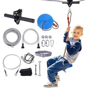 150 FT Zipline for Backyard Kids and Adults, Adjustable Zip Line Kit for Adult Outdoor 390 LBS Removable Non-Slip Trolley Play Playground Entertainment