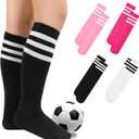 Zando 4 Pairs Kids Soccer Socks Baseball Softball Youth Athletic Boys Girls Knee High Socks (Black, XXL)