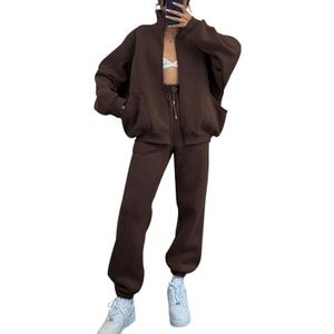 Alunzoem Sweatsuits for Women Set 2 Piece Outfits Long Sleeve Zip Up Jacket Oversized Sweatshirt Jogger Sweatpants Tracksuit (Small, Coffee)