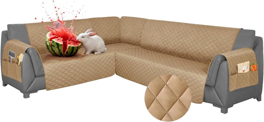 Sectional Couch Covers Waterproof 6PCS L Shaped Couch Cover Washable Non Slip Sectional Sofa Slipcovers Soft Large U Shape Corner Sofa Protector for Pet Dog Cat Kids (X-Large, Light Brown)