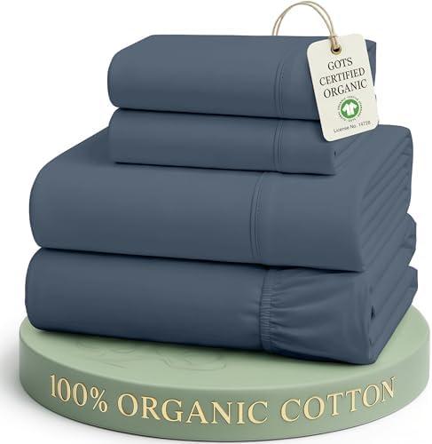 LANE LINEN Full Size Bed Sheet Set 100% Organic Cotton 4pc - Estate Blue | Pure Long-Staple Organic Cotton Full Sheet Set - Easy-Care Machine Washable, Breathable For Year-Round Sleep