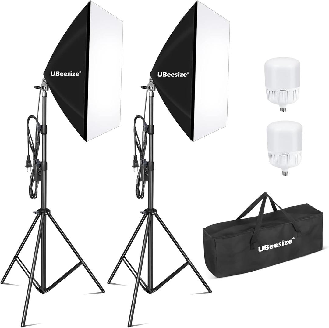 UBeesize Softbox Photography Lighting Kit, 27 x 20 Continuous Lighting Kit with 2pcs 40W E27 Socket 6500K Bulbs, Professional Photo Studio Lighting for Video Recording, Portrait Shooting