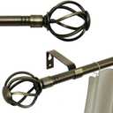 Antique Brass Curtain Rod 66 to 120 inch, 5/8 inch Curtain Rod Set with Twisted Finials Ends, Heavy Duty Drapery Rod for Outdoor Patio, Sliding Glass Door, Bedroom, Living Room - Brushed Brass