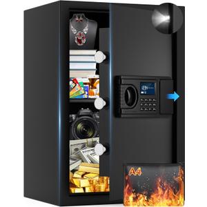 2.6 Cuft Fire Proof Safe for Home Documents, Home Safes Fireproof Waterproof, Fireproof Safe Box with LCD Digital Keypad, Alarm System, Hidden Code, Safety Box For Money Medicine Jewelry