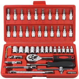 46-Piece 1/4-Inch Socket Set with Quick-Release Ratchet, Screwdriver Kit, Extension for Manual Use on Automobiles&Trucks with Storage Case