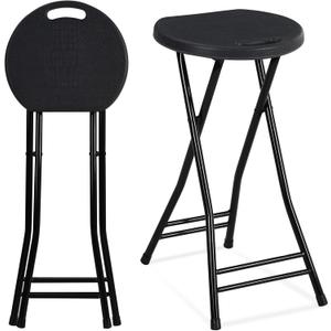 Suzile 2 Pcs 24 Inch Tall Folding Chair Portable Plastic Stool Chair Heavy Duty Foldable Bar Stools with Handle for Adults Kitchen Counter Room Home Camping Indoor Outdoor, 300lbs Capacity (Black)