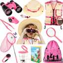 INNOCHEER Kids Explorer Kit & Bug Catcher Kit & Safari Costume Kit, Outdoor Exploration Set with Hat, Vest, Butterfly Net and Bugs Book for Boys Girls 3-12 Years Old (Camouflage Pink)