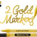 ARTISTRO 2 Gold Acrylic Paint Markers - 3mm Medium-Tip Paint Pens - Perfect for Crafting, Art Projects, & More