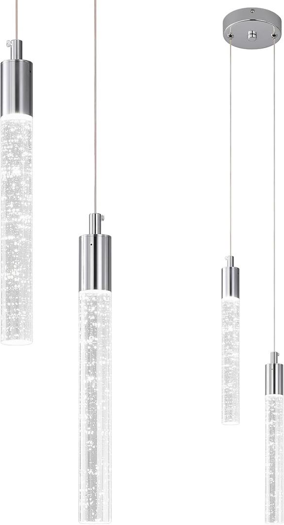 Modern Light Fixture Kitchen Island Pendant Light Dimmable LED Chrome Pendant Lights Mini Crystal Pendant Lighting for Bedroom Dining Room Living Room (2-Light)