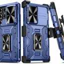VEGO for Samsung Galaxy S25 Ultra Case, with [Belt Clip Holster] [Slide Camera Cover] [360 Rotatable Ring Kickstand] Military Grade Shockproof Protective Cover - Dark Blue