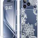 GVIEWIN for iPhone 17 Pro Max Case, with Screen Protector+Full Camera Protection, [NonYellowing] Clear Floral Slim Shockproof Protective Women Phone Case for iPhone 17 Pro Max 6.9", Coral Lotus/White