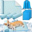 DoubleFill 4 Pack Cooling Pet Mats 23.6" x 31.5" Cooling Dog Beds with Supportive Pillow Self Ice Washable Cool Pads Summer Cat Sleeping Pad with Storage Bag for Summer Crate Floor (Large, Blue)