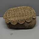 LUSYDECO Set of 2 Hand Round Wicker Storage Baskets, Rattan Basket Decorative Boxes, Woven Storage Box Seagrass Baskets with Lids, Scalloped Edge Wicker Basket with Lid, 14"D x 10"W x 6"H