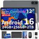 2026 12 Inch Tablet, Android 16 Tablet with Keyboard, 24GB+256GB+2TB Expand, 2K Gemini AI Tablets PC with 8-Core, 8000mAh, 5G WiFi, 16+8MP, GPS, 2 in 1 Large Tablets with Case