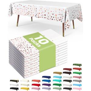 Pureegg Plastic Table Cloth Disposable 10 Pack, 54 x 108 Inch Table Cloths, Graduation Decorations of 2026, Graduation Tablecloths, Rectangle, Plastic Cover, Leakproof & Sturdy, White and Rose Gold