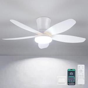 Surtime Ceiling Fans with Lights-36 Low Profile Ceiling Fan with Light and Remote/APP Control,Flush Mount,DC Reversible,LED Dimmable Modern Ceiling Fans for Bedroom,Indoor/Outdoor Patio Use(White)