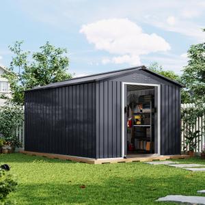 Garvee 8x12 Ft Metal Outdoor Storage Shed, Galvanized Steel Tool Sheds & Outdoor Storage with Lockable Doors & Gable Vents, Ideal for Backyard, Garden, Patio, or Lawn, Dark Grey (Gray)