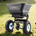 VEVOR Broadcast Spreader, 100LBS Capacity, Walk-Behind Push Spreader, 0-9.8ft Spreading Width, 13 in All Terrain Pneumatic Tires, Fertilizer Spreaders with Hopper Grate, for Seed Salt Ice Melt