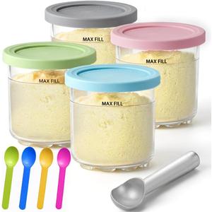Creami Pints and Lids for Ninja - 4 pack Creamy Icecream Containers Cups Jars Tubs Canisters Set, Smoothie Pot Compatible with NC299AMZ & NC300s Series Creamer Ice Cream Maker Machine Accessories