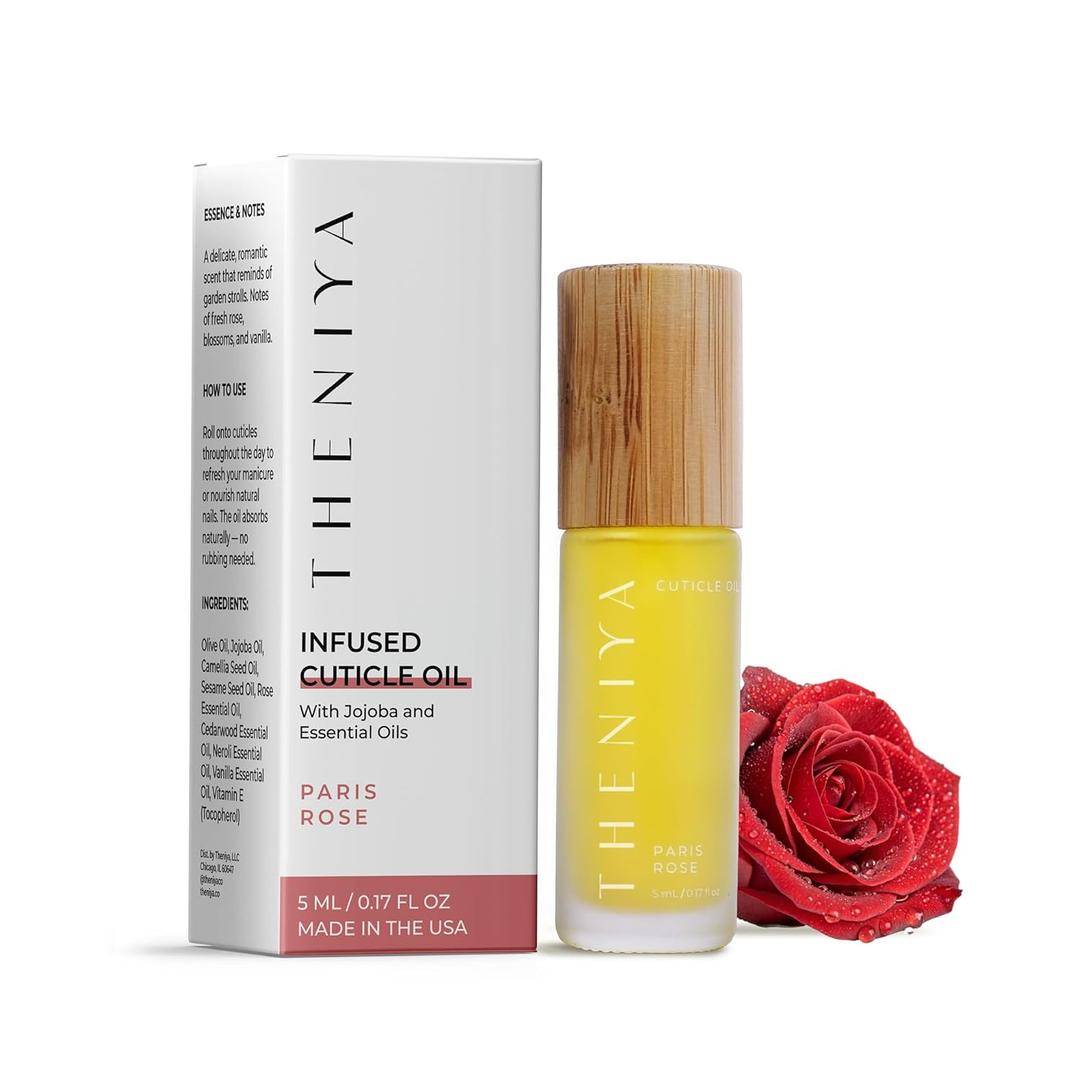 Cuticle Oil for Nail Strengthening and Growth Hydrating, Vegan, Organic Formula with Jojoba & Vitamin E | 3 Signature Fragrances | 5mL Roll-On (0.17 Fl Oz, Rose Fragrance)
