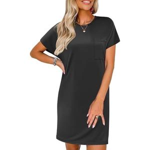 PLOKNRD Women's Casual Dress Summer Short Sleeve Crewneck T-shirt Shift Dress Outfits 2025, M