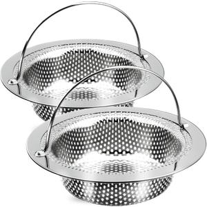 2 Pack Kitchen Sink Drain Strainer with Handle, Stainless Steel Large Kitchen Sink Drain Basket Food Catcher, Outer Diameter 4.5 Inch, Rust Free