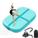 KIKILIVE Inflatable Air Gymnastics Tumbling Mat 3.3x2ft Blue Green, Air Tumble Track Mat 4 inches Thickness with Electric Air Pump for Home Use Training Cheerleading Yoga Water Beach Park