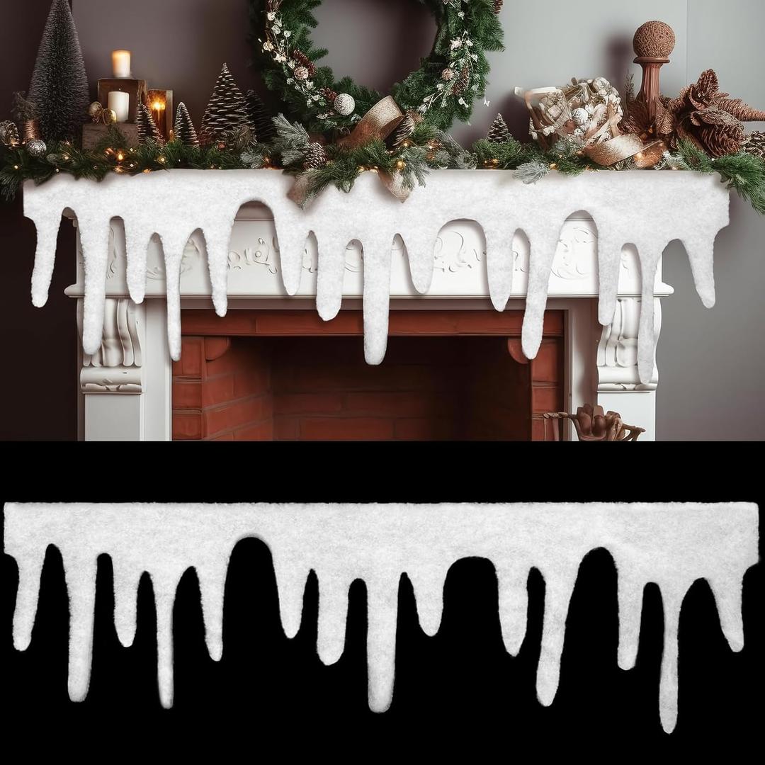 Apragaz 4 Packs Icicle Christmas Snow Blanket, Artificial Snow Fireplace Blanket Roll Mantle Cover for Village Decoration, 14 * 47 Inches Xmas Holiday Dcor
