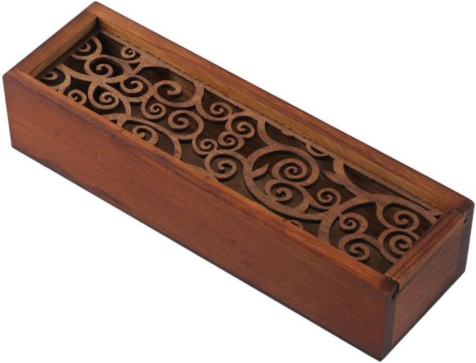 Wooden Storage Box with Removable Cover, Hollow Pull-out Box, Pine Desktop Stationery Storage