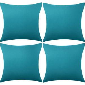 4 Pack Decorative Outdoor Waterproof Throw Pillow Covers, Square Patio Balcony Garden Waterproof Cushion Case, PU Coating Pillow Shell for Couch, Bed, Patio, Sofa, Tent, 18 x 18 Inch (Blue-Green) 