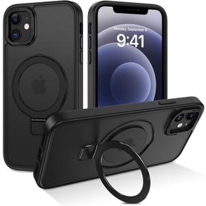 DUEDUE for iPhone 12 Mini Case Magnetic,Phone Case for iPhone 12 Mini with Ring Stand, Translucent Matte Back Protective Cover Shockproof Kickstand Phone Case for iPhone 12 Mini 5.4", Black