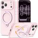 Compatible with iPhone 17 Pro Max Case 6.9'' with 360 Spin Magnetic Ring Stand[Compatible with Mag-Safe] Soft Liquid Silicone 17 Pro Max Case for Men Women,Pink