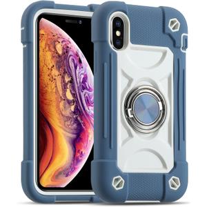 MARKILL Compatible with iPhone Xs Max Case 6.5 Inch with Ring Stand, Heavy-Duty Military Grade Shockproof Phone Cover with Magnetic Car Mount for iPhone Xs Max. (Blue)