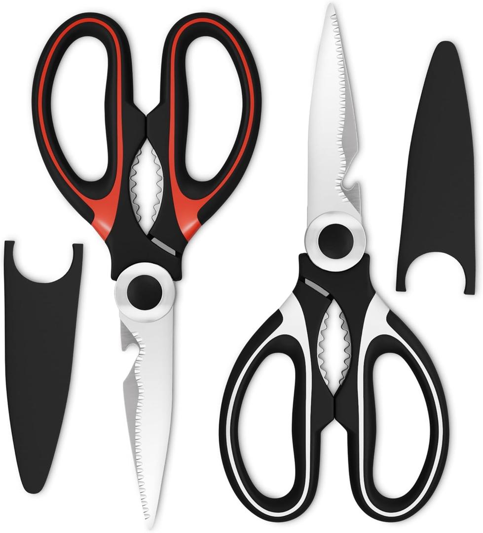 2 Pcs Heavy Duty Kitchen Scissors for Food  5-in-1 Stainless Steel Kitchen Shears with Bottle Opener, Non-Slip Handles & Protective Cover  Utility Scissors for Cutting Meat, Poultry & Vegetables