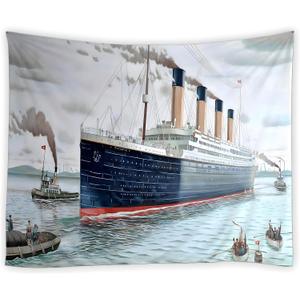 Nautical Tapestry Wall Hanging Vintage Classic Titanic Ship Ocean Scenery Watercolor Art Wall Hanging Tapestries Decor Bedroom Living Room Dorm Polyester Fabric 59.1 Inch W x 51.2 Inch L