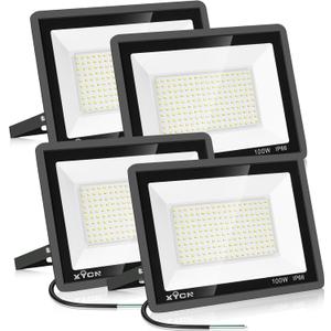4 Pack 100W LED Flood Light, IP66 Waterproof Outside Flood Light, 12500LM Super Bright Outdoor Security Lights, 5000K Daylight White Floodlight for Yard Garden Playground Basketball Court Patio