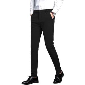 Plaid&Plain Men's Stretch Dress Pants Slim Fit Skinny Suit Pants (32W x 30L, Black)