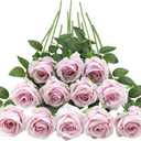 Tifuly Light Purple Roses Artificial Flower - 12 Pcs Long Stem Silk Roses, Realistic Fake Roses with Stems for Bridal Bouquets, Home and Office DIY Decor