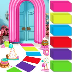 Colorful PVC Floor Stickers Candy Donut Theme Land Runway Rug Hallway Runner Rug Party Decoration for Halloween Trunk or Treat Car Decor(60 Pcs,11.8 x 7.9 Inch)