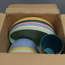 18pcs Wheat Straw Dinnerware Sets, Unbreakable dish Set Reusable Plates, Bowls, and Cups Set dishes Dishwasher Microwave Safe for Kitchen Outdoor Travel Camping (Light Macron)