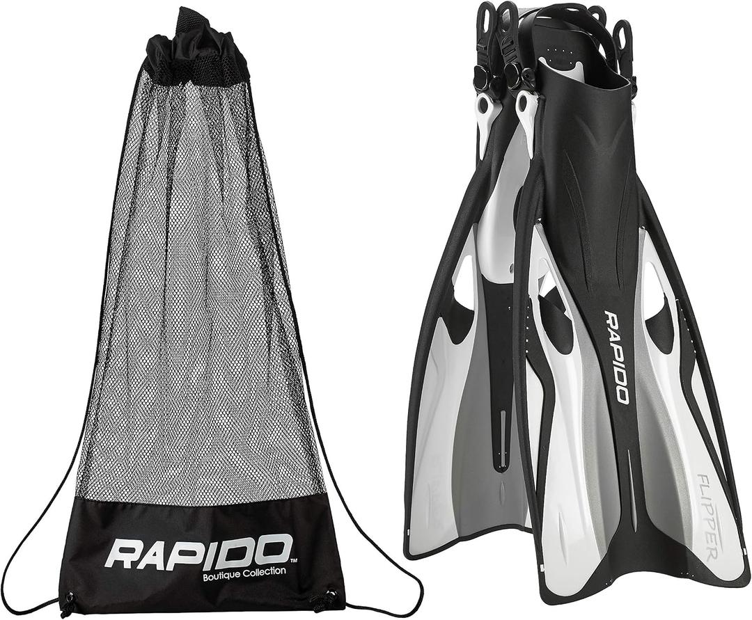 Rapido Boutique Collection Flipper Open Heel Adjustable Snorkel Fin (S/M, US: 6-9 / EU: 38-42)