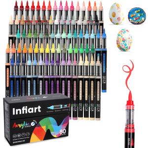 80 Colors Acrylic Paint Markers Brush Tip, Automatic Ink Control Acrylic Paint Pens Waterproof Acrylic Markers Set for Holiday Decorations, Stone, Wood, Glass, DIY & Art Supplies